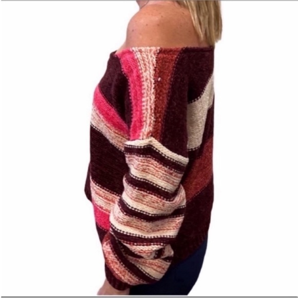 WOVEN HEART off the shoulder striped sweater M - Picture 3 of 10